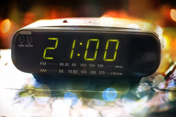 Reloj Radio Alarma Digital Negro Reloj Radio Alarma Que Indica — Foto de Stock