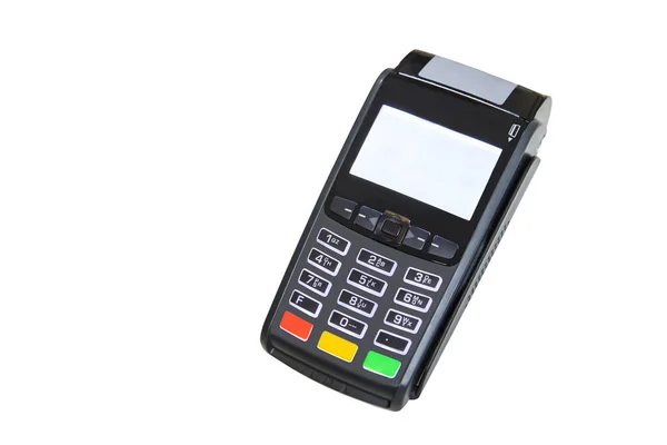 信用卡刷卡机付款 信用卡刷过终端 在自助餐厅付款 — 图库照片