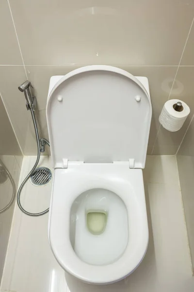 Toilette Badezimmer Keramik Toilettenschüssel Drinnen Draufsicht Toilettenschüssel Badezimmer — Stockfoto