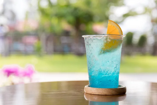 Blue Hawaii drink with lemon. Fresh alcohol blue Hawaii cocktail with lemon.Cocktail blue Hawaii.