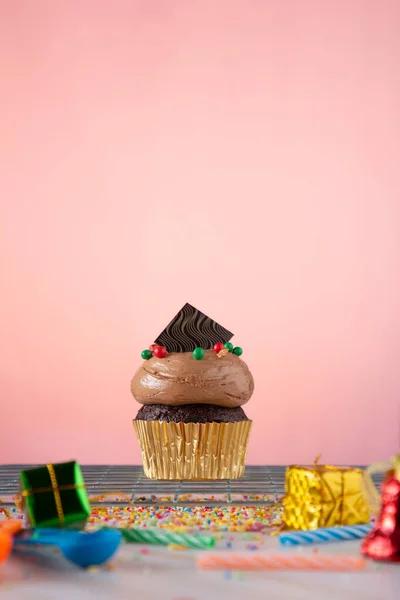 Cupcake Com Creme Polvilhas Amor Açúcar Valentines Beautiful Delicioso Cupcake — Fotografia de Stock