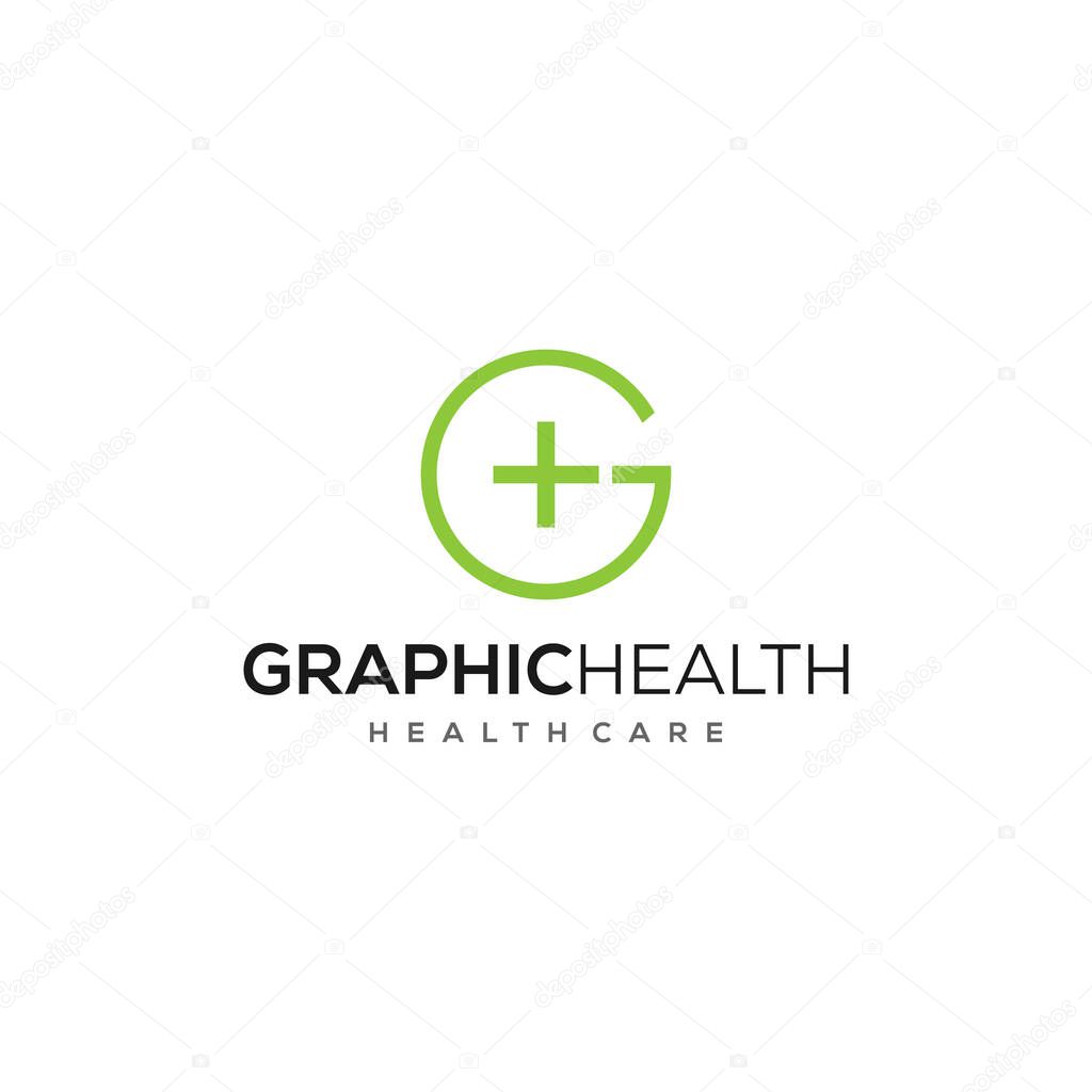 Illustration of red cross sign that is combined with modern and clean G mark for health technology company