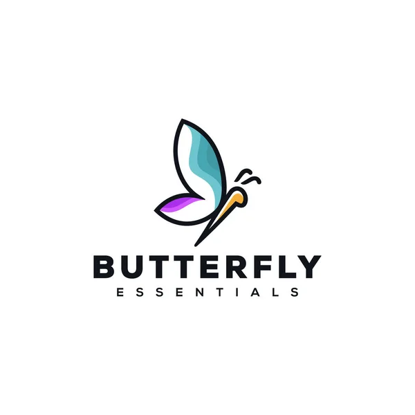 美しい蝶のシルエットが魅力的な翼で飛んでいます — ストックベクタ
