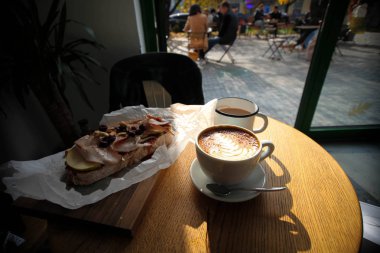 Düz lay, tablo, gıda, iyi günler