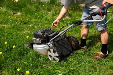 Çimleri biçmek için çim biçme makinesi bir başlangıç.