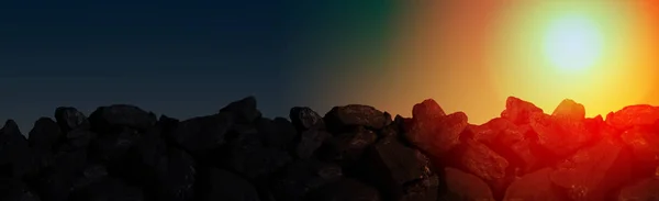 Närbild Skott Högen Kol Sunset Bakgrund — Stockfoto