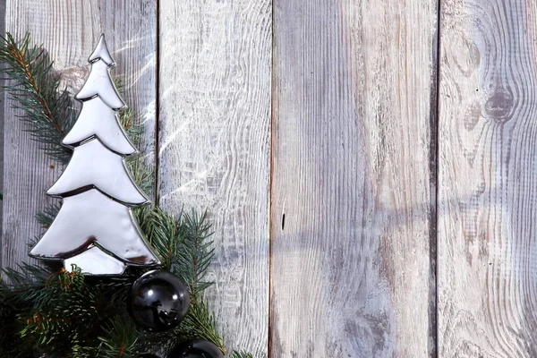 Christmas Composition Grey Wooden Background — Stock Photo, Image