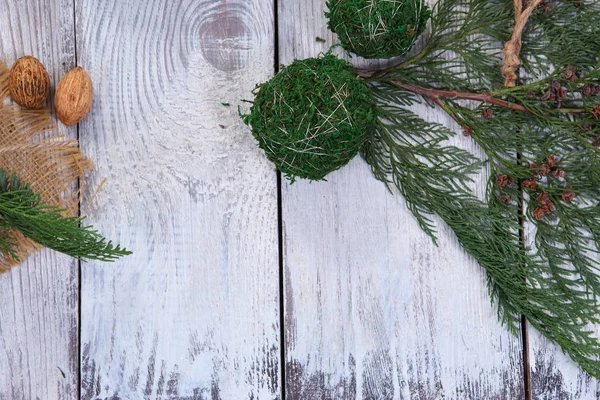 Weihnachtskomposition Auf Grauem Holzhintergrund — Stockfoto