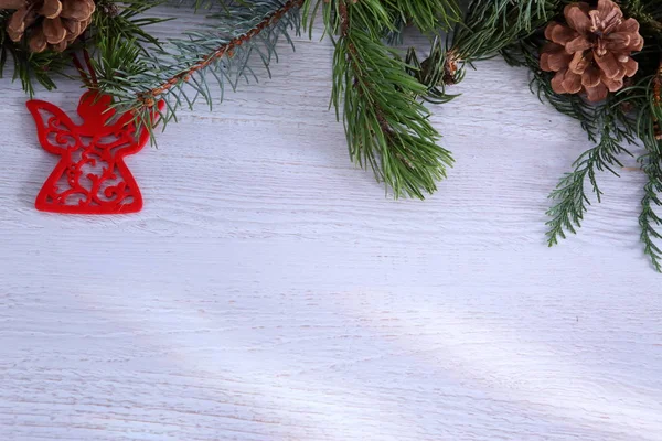 Weihnachtskomposition Auf Weißem Holzhintergrund — Stockfoto