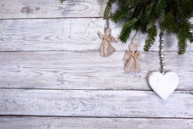 Gri ahşap arka plan üzerinde Noel vintage kompozisyon