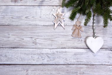 Gri ahşap arka plan üzerinde Noel vintage kompozisyon