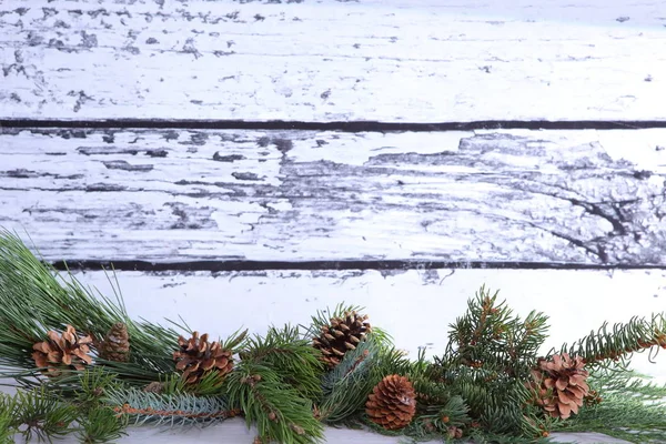 Weihnachtskomposition Auf Grauem Holzhintergrund — Stockfoto