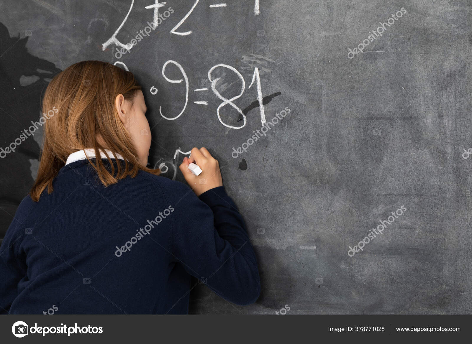 Writes Chalkboard Chalk Math Problem Girl Chalkboard Stock Photo by  ©info.fotodrobik.pl 378771028