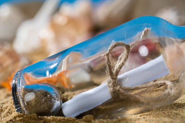 Glass Bottle Corked Letter One Sea Wild Beaches — Stock Photo, Image