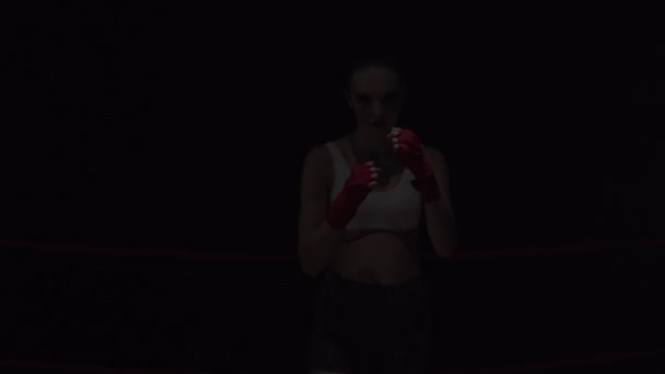 Teenager Goes Out First Time Martial Arts Ring Strong Woman — Stock Video