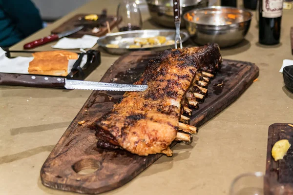 Parrillada Churrasco Argentino Fazer Carvão Vivo Sem Chama Carne Vaca — Fotografia de Stock