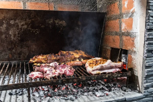 Parrillada Churrasco Argentino Fazer Carvão Vivo Sem Chama Carne Vaca — Fotografia de Stock