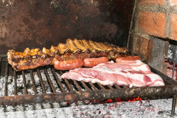 Parrillada Churrasco Argentino Fazer Carvão Vivo Sem Chama Carne Vaca — Fotografia de Stock