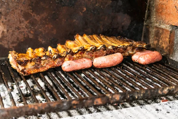 Parrillada Churrasco Argentino Fazer Carvão Vivo Sem Chama Carne Vaca — Fotografia de Stock