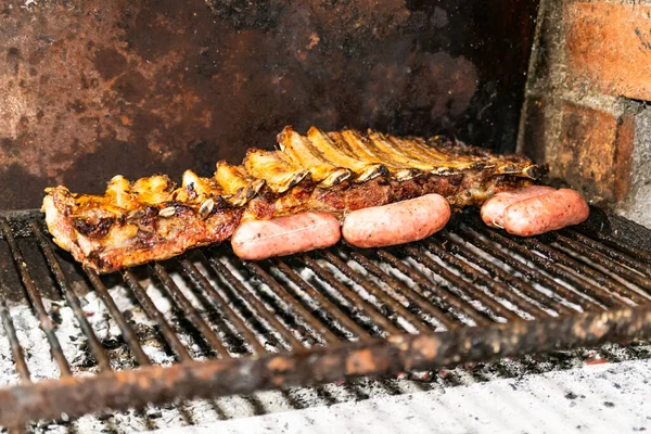 Parrillada Barbacoa Argentina Carbón Vivo Sin Llama Carne Res Asado —  Fotos de Stock