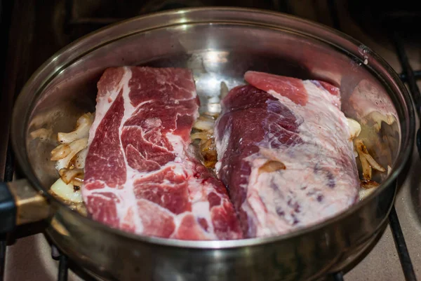 안데스 남비에 쇠고기 스테이크 스톡 사진