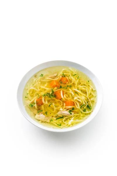 Chicken Beef Soup Noodles Carrot Parsley Herb Isolated White — Stock Photo, Image