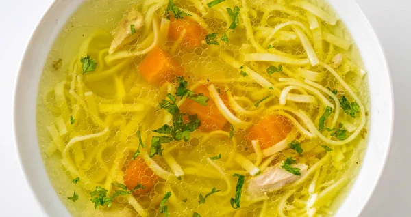 Sopa Pollo Ternera Con Fideos Zanahoria Perejil — Foto de Stock