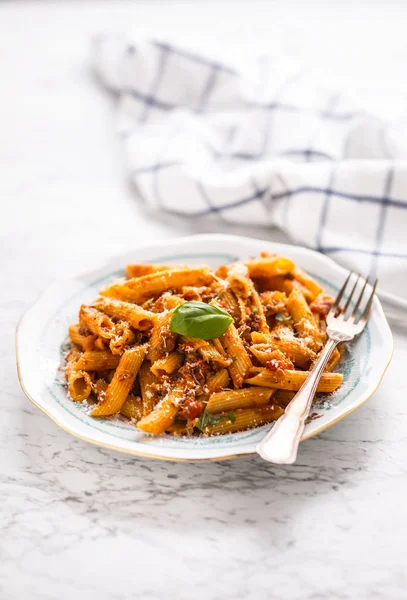 Pene Comida Italiana Pasta Con Pausa Boloñesa Plato —  Fotos de Stock