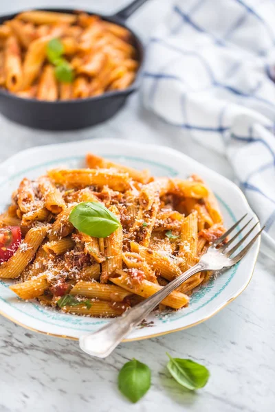 Italian Food Pasta Pene Bolognese Sause Plate — Stock Photo, Image