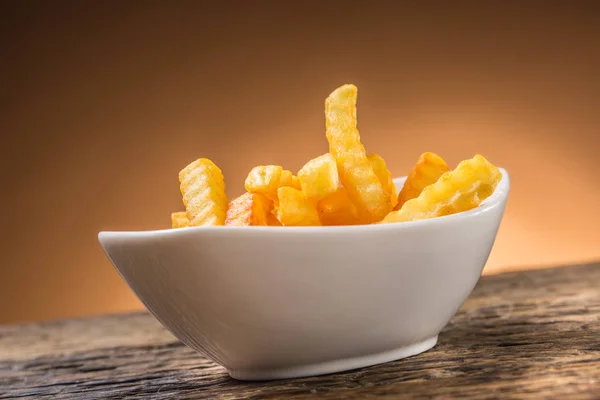 Close French Potato Fries White Bowl — Stock Photo, Image