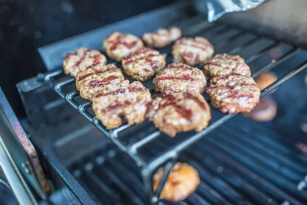 Close Fresh Grilled Mini Burgers Party Garden — Stock Photo, Image