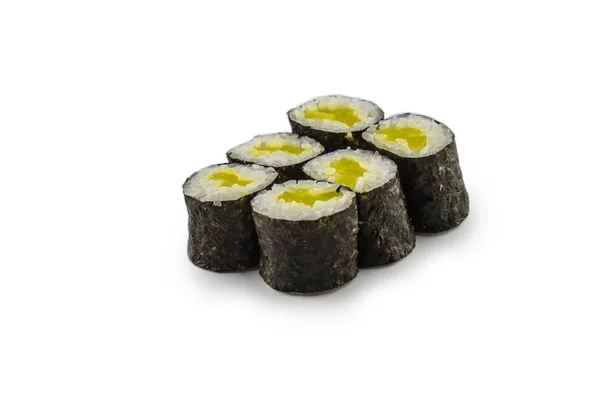 Portion Suhi Reis Maki Japanische Küche Isoliert Auf Weiß — Stockfoto