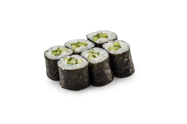 Portion Suhi Reis Maki Japanische Küche Isoliert Auf Weiß — Stockfoto