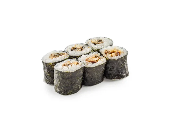 Portion Suhi Reis Maki Japanische Küche Isoliert Auf Weiß — Stockfoto