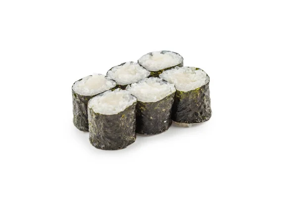 Portion Suhi Reis Maki Japanische Küche Isoliert Auf Weiß — Stockfoto