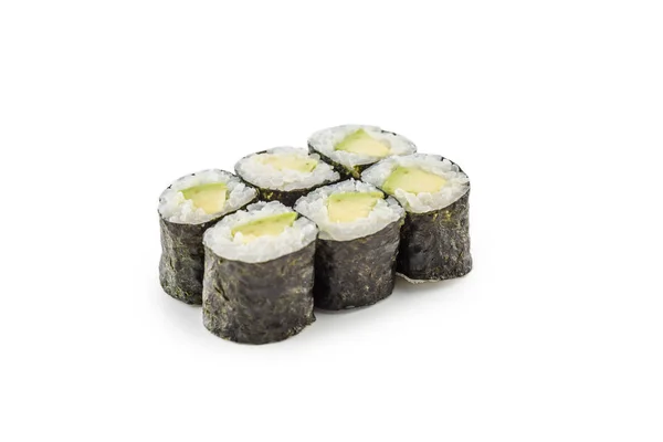 Portion Suhi Reis Maki Japanische Küche Isoliert Auf Weiß — Stockfoto