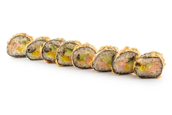 Tempura Caliente Frito Sushi Maki Japonés Tradicional Alimentos Aislados Blanco — Foto de Stock