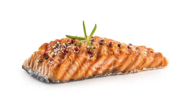 Gegrilde Zalmfilet Met Sesam Kruid Peper Geïsoleerd Witte Achtergrond — Stockfoto