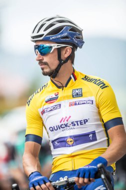 Slovakya Ruzomberok 14 Eylül 2018 - Julian Alaphilippe Tur De Slovakya'nın ikinci aşamasının başında açar.