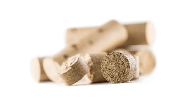 Wooden Tryckte Briketter Från Biomassa Vit Isolerade Bakgrund — Stockfoto