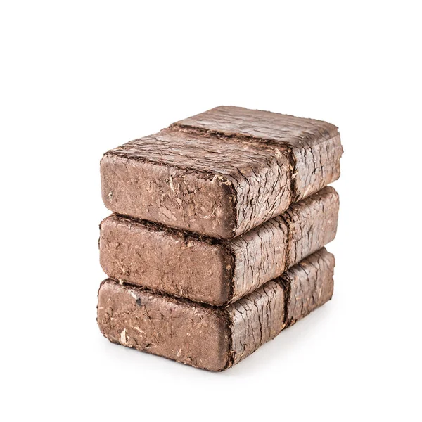 Wooden Pressed Briquettes Biomass White Isolated Background — Stock Photo, Image