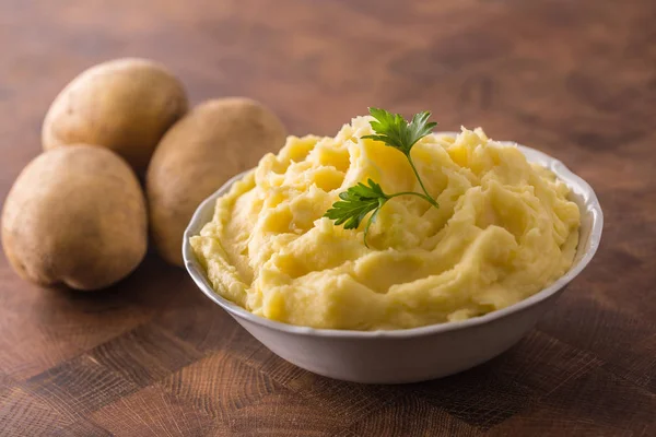 Mashed Potatoes Bowl Decorated Parsley Herbs — Stock Photo, Image