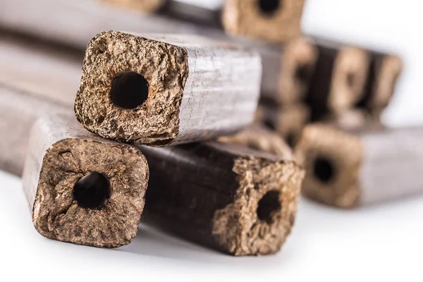 Dřevěné Lisované Brikety Pini Kay Biomasy Bílém Pozadí Izolované — Stock fotografie