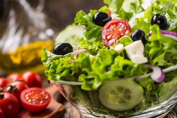 Gemüse Salat Mit Tomaten Zwiebelkäse Und Oliven — Stockfoto