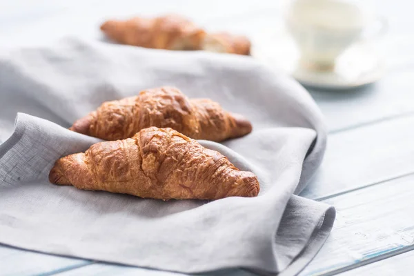 Fresh Buttery Croissants Kitchen Napkin Wooden Table — Stock Photo, Image