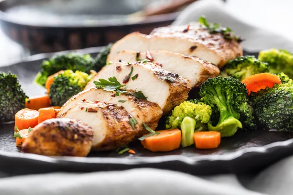 Roasted chicken breast with broccoli carrot and sesame.