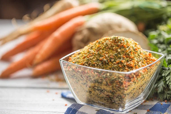 Seasoning Spices Condiment Vegeta Dehydrated Carrot Parsley Celery Parsnips Salt — Stock Photo, Image