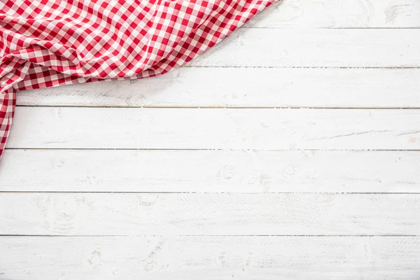 Red Checkered Kitchen Tablecloth Wooden Table — Stock Photo, Image