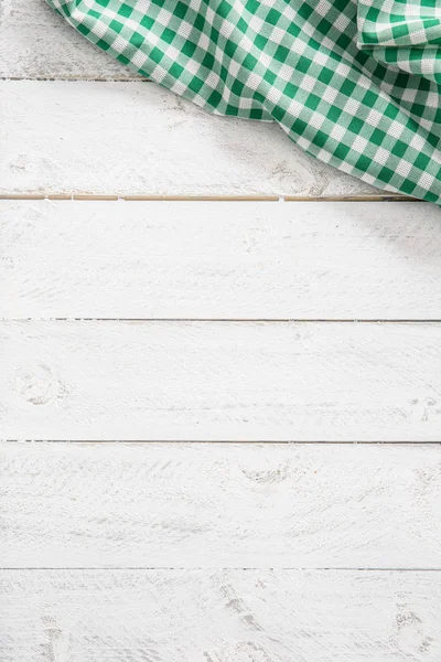 Green Checkered Kitchen Tablecloth Wooden Table — Stock Photo, Image