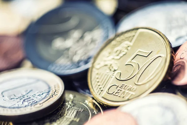 Close-up a pile of new euro coins in other compositions — Stock Photo, Image